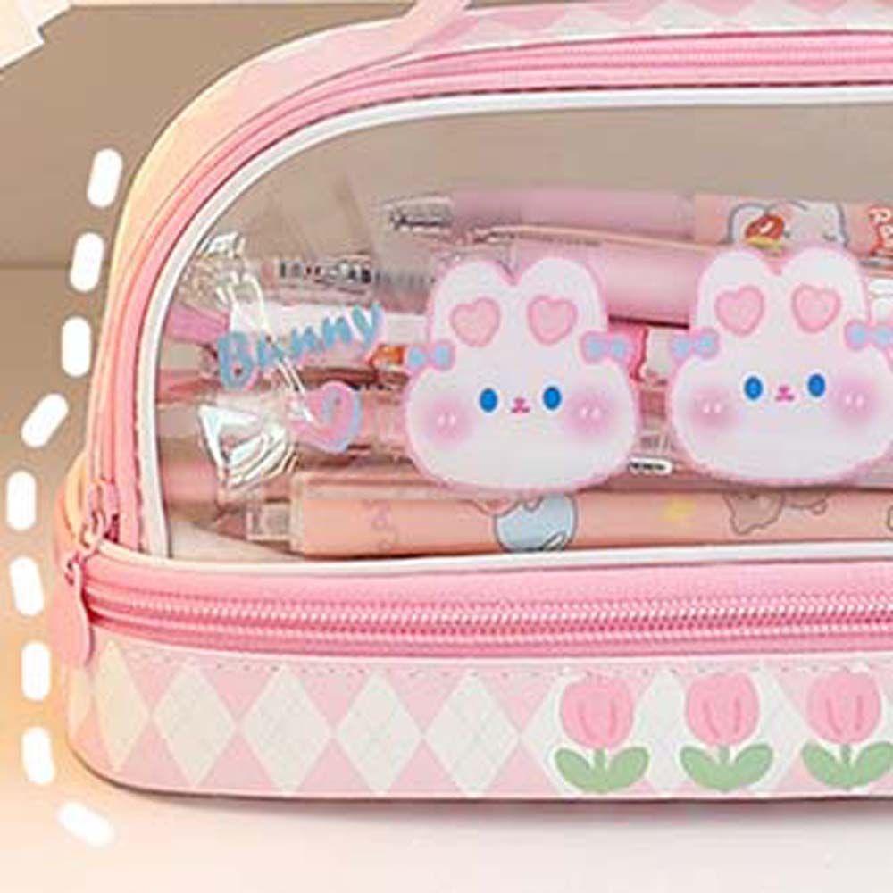 Túi Đựng Bút Chì Sức Chứa Lớn Họa Tiết Thỏ / Gấu Hoạt Hình Phong Cách Nhật Bản Cho Học Sinh Ốp