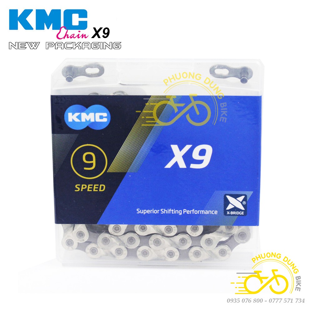 Xích sên xe đạp KMC X9 116L 9 Speed - Fullbox Chính Hãng