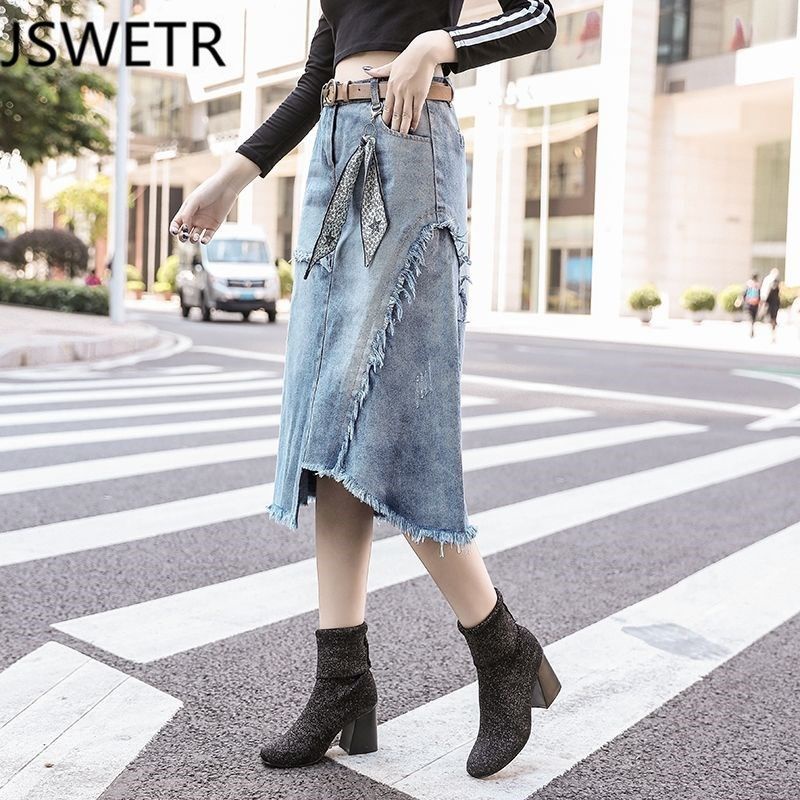 Chân váy jean dài lưng cao thời trang xuân hè dành cho nữ