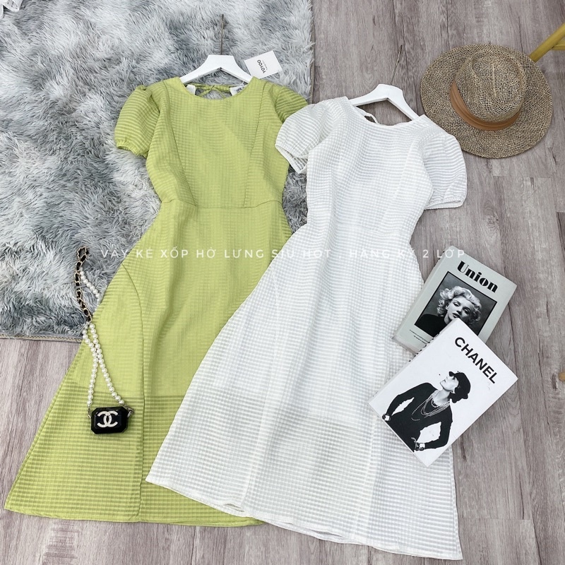 [ 𝐅𝐑𝐄𝐄 𝐒𝐇𝐈𝐏 ] VÁY XỐP KẺ HỞ LƯNG CHẤT XỐP QC CAO CẤP HÀNG MAY KỸ 2 LỚP CHUẨN FORM LĂM Ạ