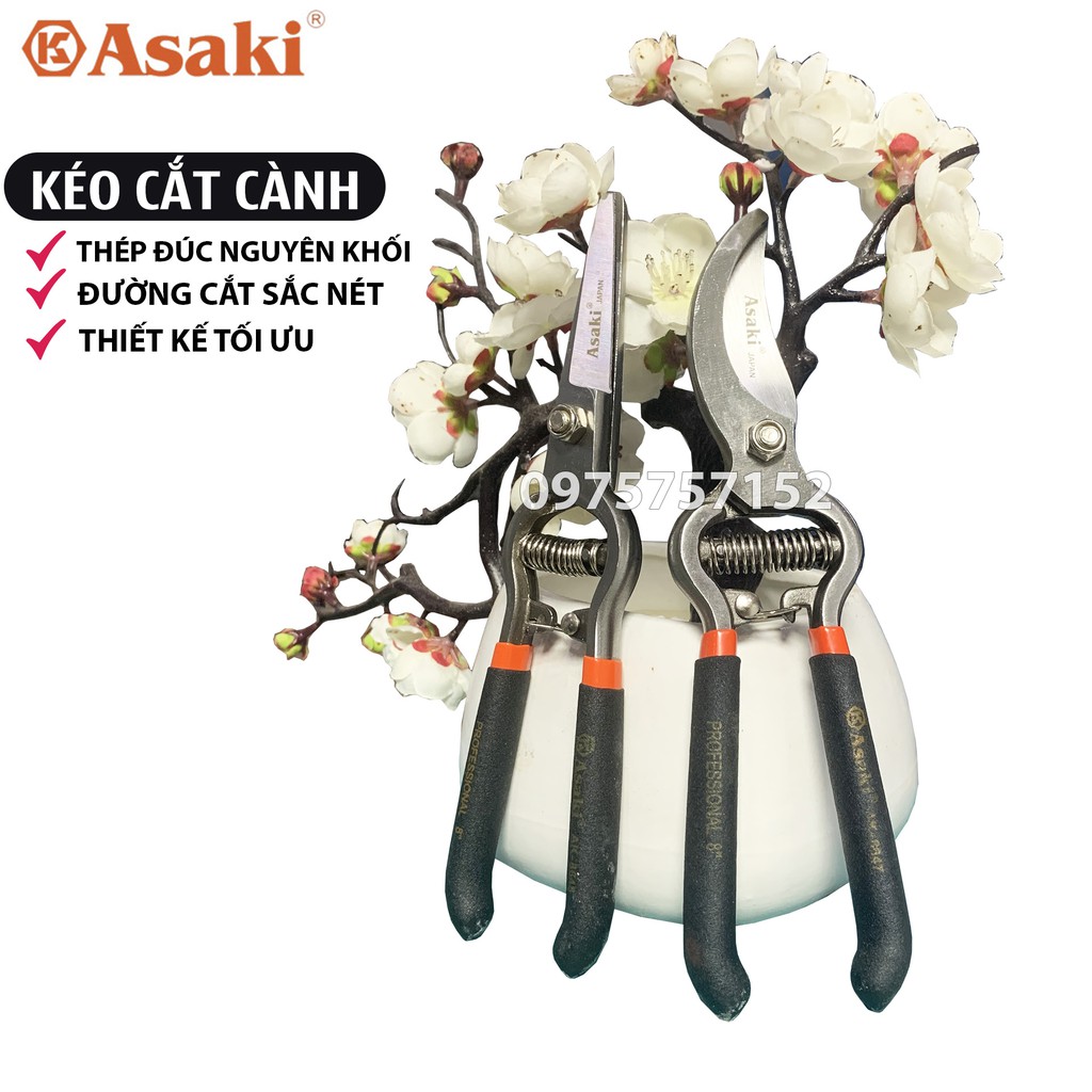 Kéo cắt cành tay dạ đúc nguyên khối chắc chắn, sắc bén Asaki 8inch/200mm