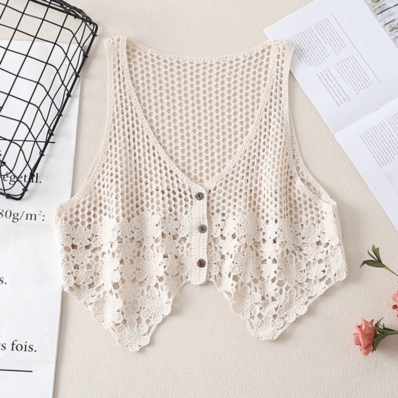 Áo Khoác Cardigan Dệt Kim Không Tay Cổ Chữ V Cài Nút Họa Tiết Hoa Phong Cách Boho Vintage Cho Nữ