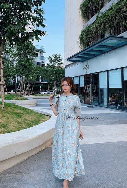[Free ship] Đầm Dáng Suông Đầm maxi voan hoa thêu xanh Dưa Gang store DMH01 bánh bèo siêu dễ thương bầu bí bon chen thoá | BigBuy360 - bigbuy360.vn