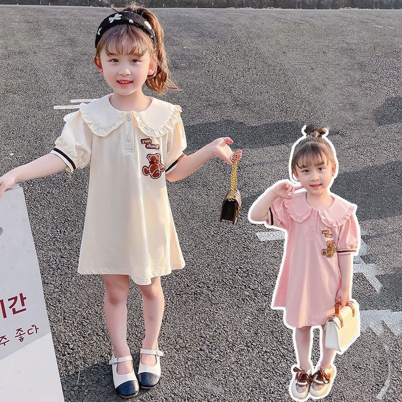 Váy Cổ Polo Chất Cotton 2 Màu Xinh Xắn Bé Gái_umeekids