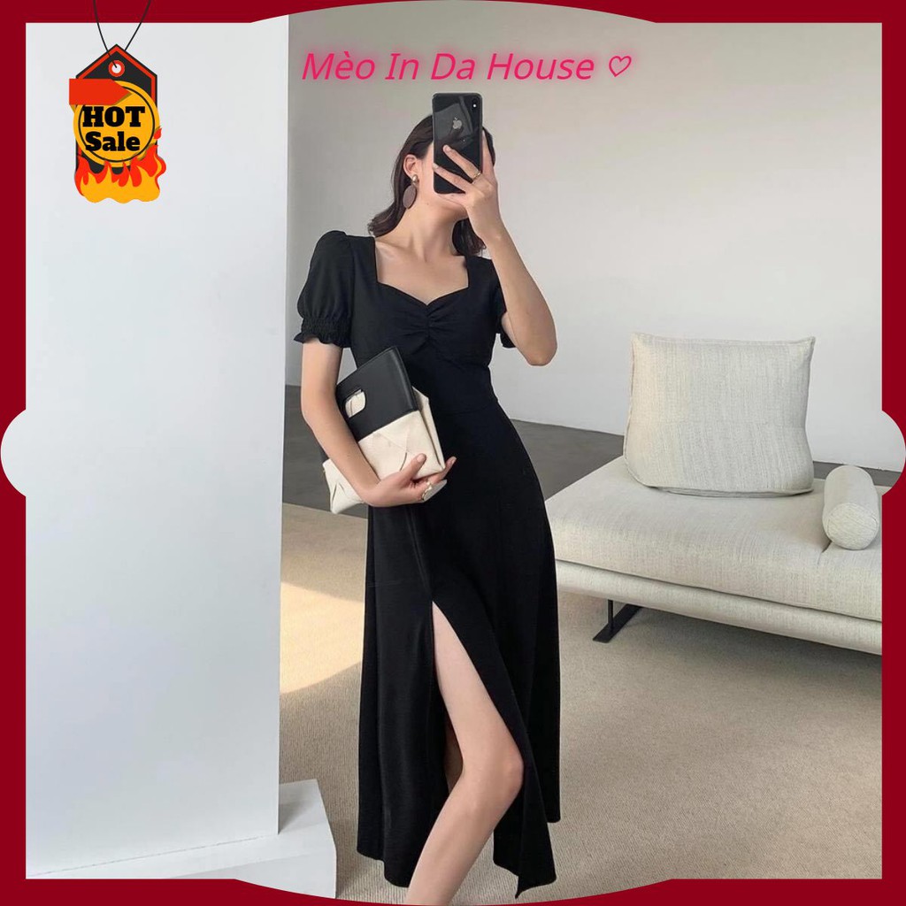 [FREESHIP] ĐẦM MAXI XẺ TÀ MÀU ĐEN TRƠN