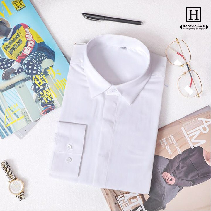 Áo Sơ Mi Nam Trơn Dài Tay Hàn Quốc, Áo Sơ Mi Nam Dấu Cúc Chất Liệu Lụa Mịn Cao Cấp Chống Nhăn, Chống Phai Màu - Kingman