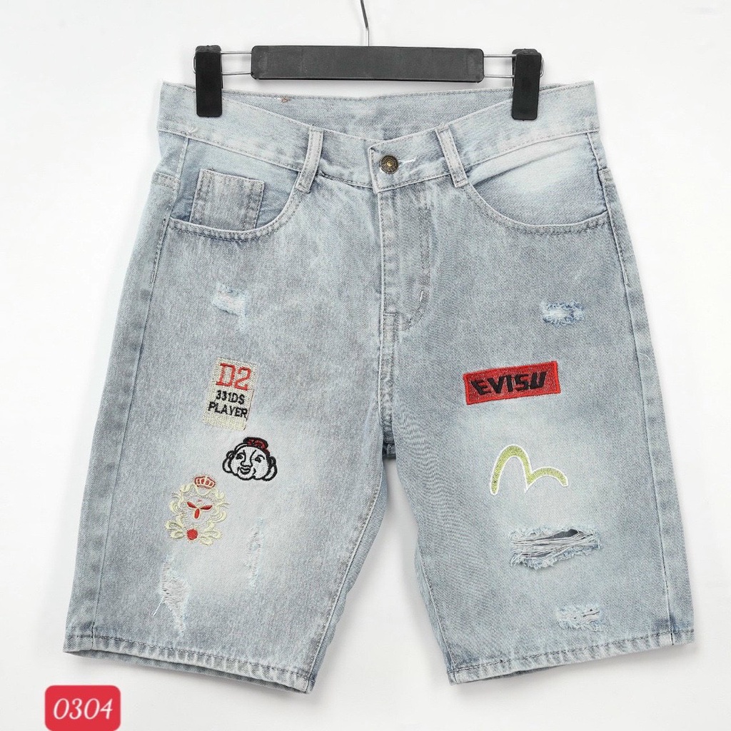 Quần jean nam ngắn short bò ngố nam rách co giãn màu xanh mới nhất 2022 King168 ms0304