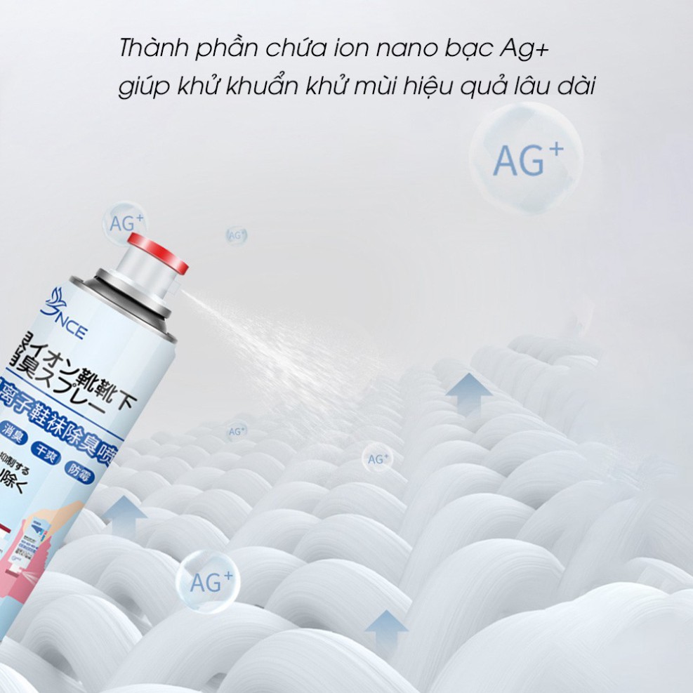 Xịt khử mùi giày Nano Bạc mùi dịu nhẹ 260ml chai xịt ngược khử mùi giày dép tủ giày hiệu quả ngay khi sử dụng