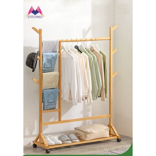 Giá Treo Quần Áo Bằng Gỗ Có Bánh Xe Di Chuyển Tiện Lợi