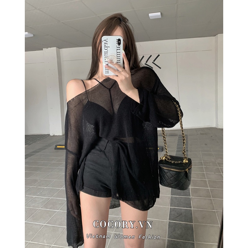 Cocory vn Áo Chống Nắng Tay Dài Dáng Rộng Thiết Kế Trong Suốt Quyến Rũ Thời Trang Mùa Hè Dành Cho Nữ