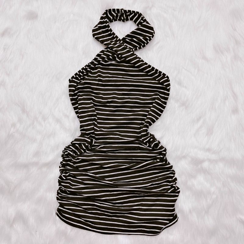 Đầm body chéo cổ Sọc Ngắn quyến rũ