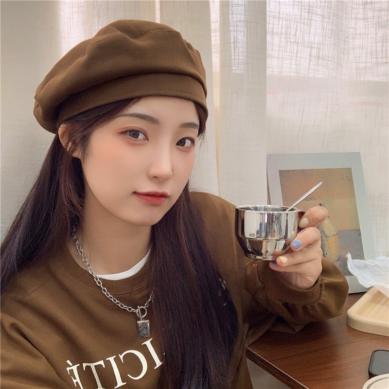 Mũ Beret Len MŨ NỒI Màu Trơn Thời Trang Thu Đông Cho Nữ