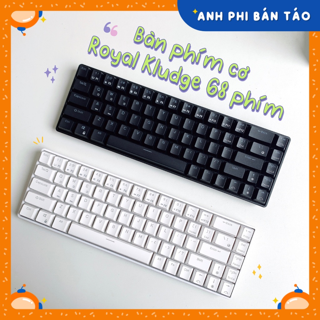 Bàn phím cơ không dây Royal Kludge RK68 HOTSWAP, Led đơn, TKL, Type C, Bluetooth 5.0, Wireless 2.4G, Trắng/Đen