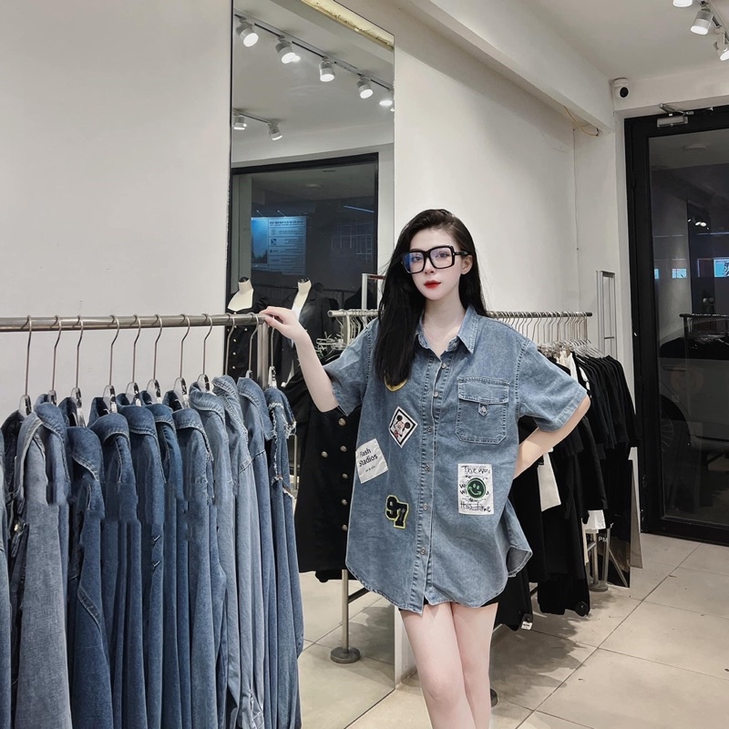 Áo Sơ Mi Jean Mặt Cười cộc Tay L1