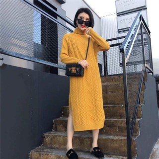 Váy len xuông nhẹ cổ lọ xẻ tà BCiNTN