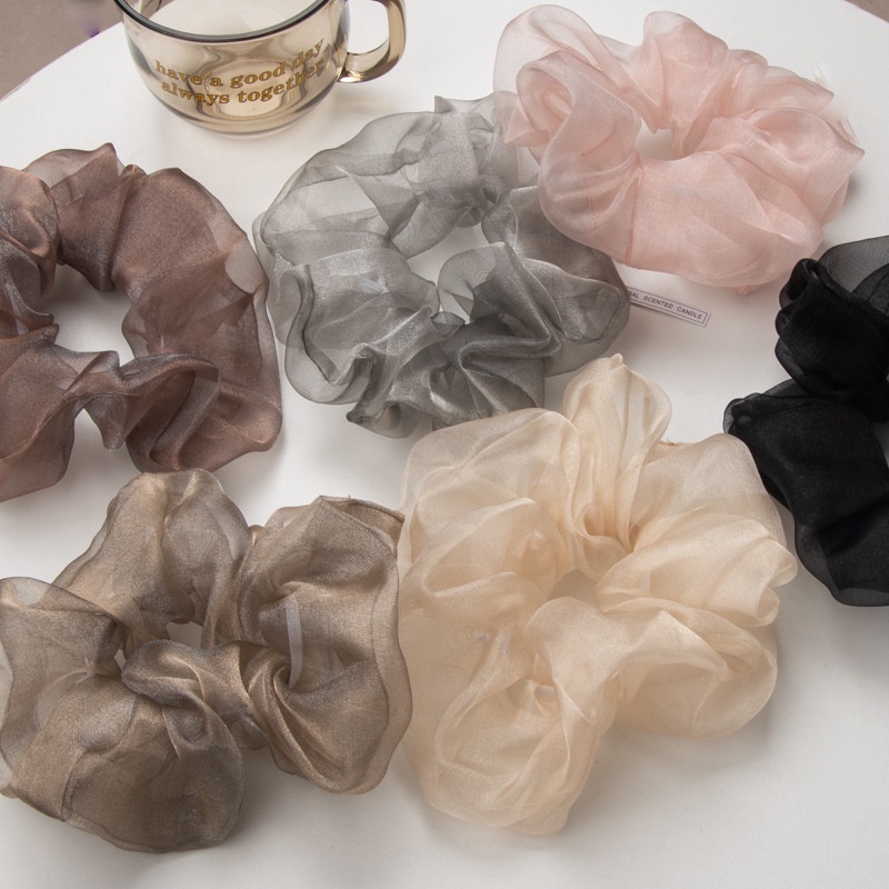(0419) Dây Chun Scrunchies Vải Voan Kính Ánh Bản To Cổ Điển