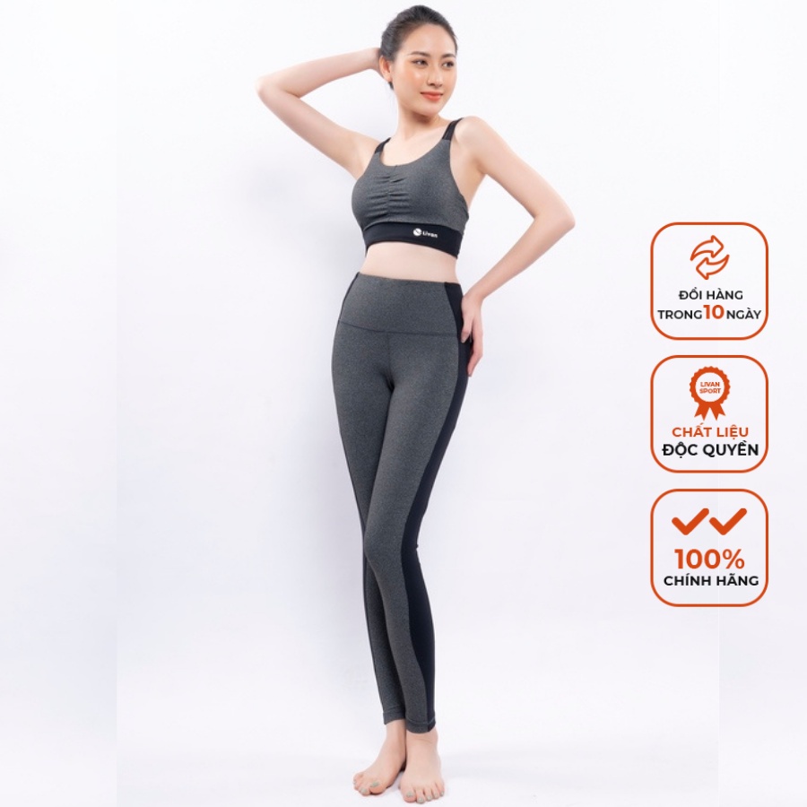 Bộ Đồ Tập Gym Yoga Blooming Màu Xám Livan Sport Tặng Kèm Mút Ngực Cao Cấp