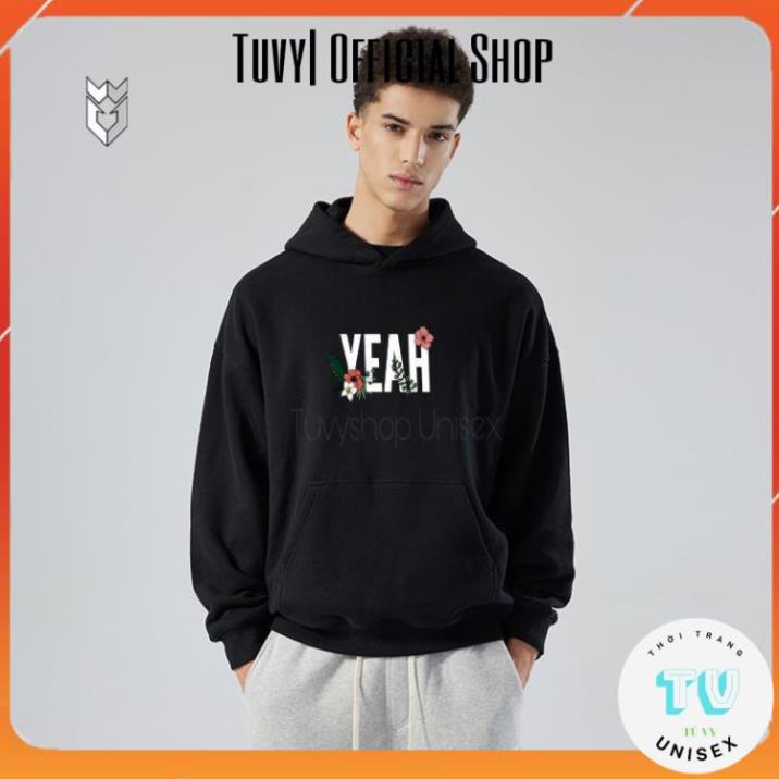 Áo hoodie nam TUVYCHUYENSI Áo nỉ hoodie unisex nam nữ chữ Yeah dày ấm co giãn nhẹ form rộng 2 màu đen trắng