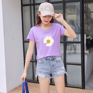 Áo thun nữ tím in Hoa Cúc áo phông freesize dưới 58kg