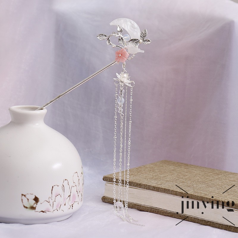 GETNOIVAS Trâm Cài Tóc Hình Mặt Trăng Đính Đá Phong Cách Trung Hoa