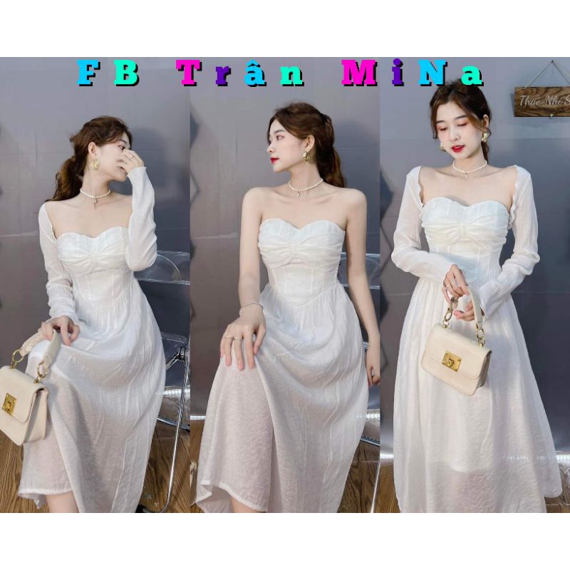 SET ĐẦM MIDI ỐNG NƠ XOẮN KÈM KHOÁC CROP BÈO ĐI DU LỊCH RẤT XINH