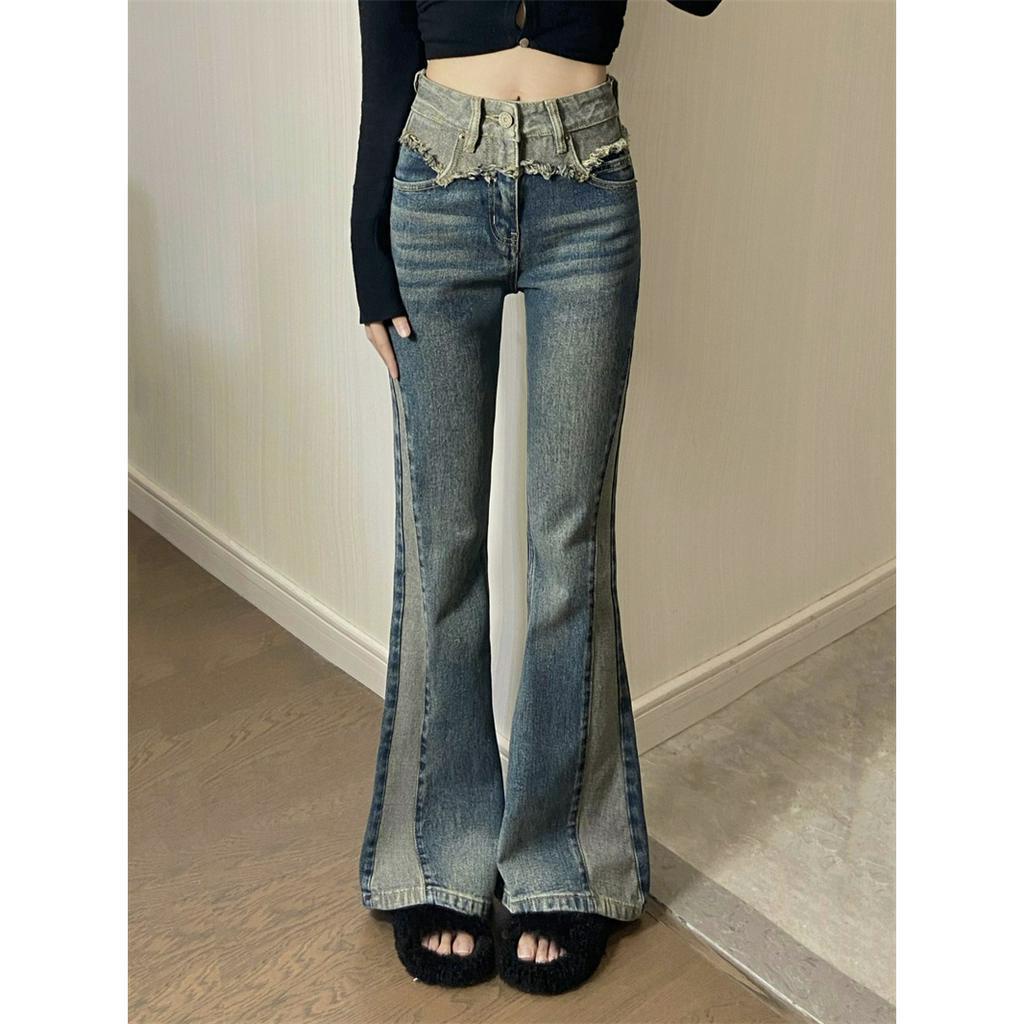 qkoole  Quần jeans Ống Loe Lưng Cao Thời Trang Mùa Hè Mới Cho Nữ