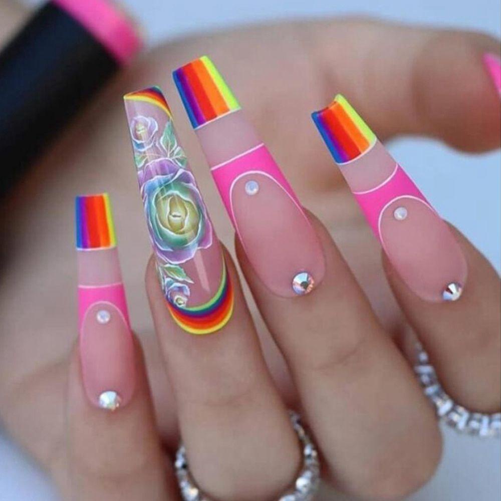 NIUYOU Hộp 24 Móng Tay Giả Che Phủ Toàn Diện Đính Đá Trang Trí Nghệ Thuật
