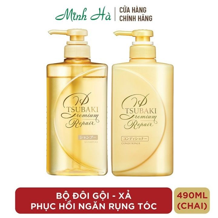 Dầu gội &amp; xả phục hồi ngăn rụng tóc Premium Repair Tsubaki 490ml/chai