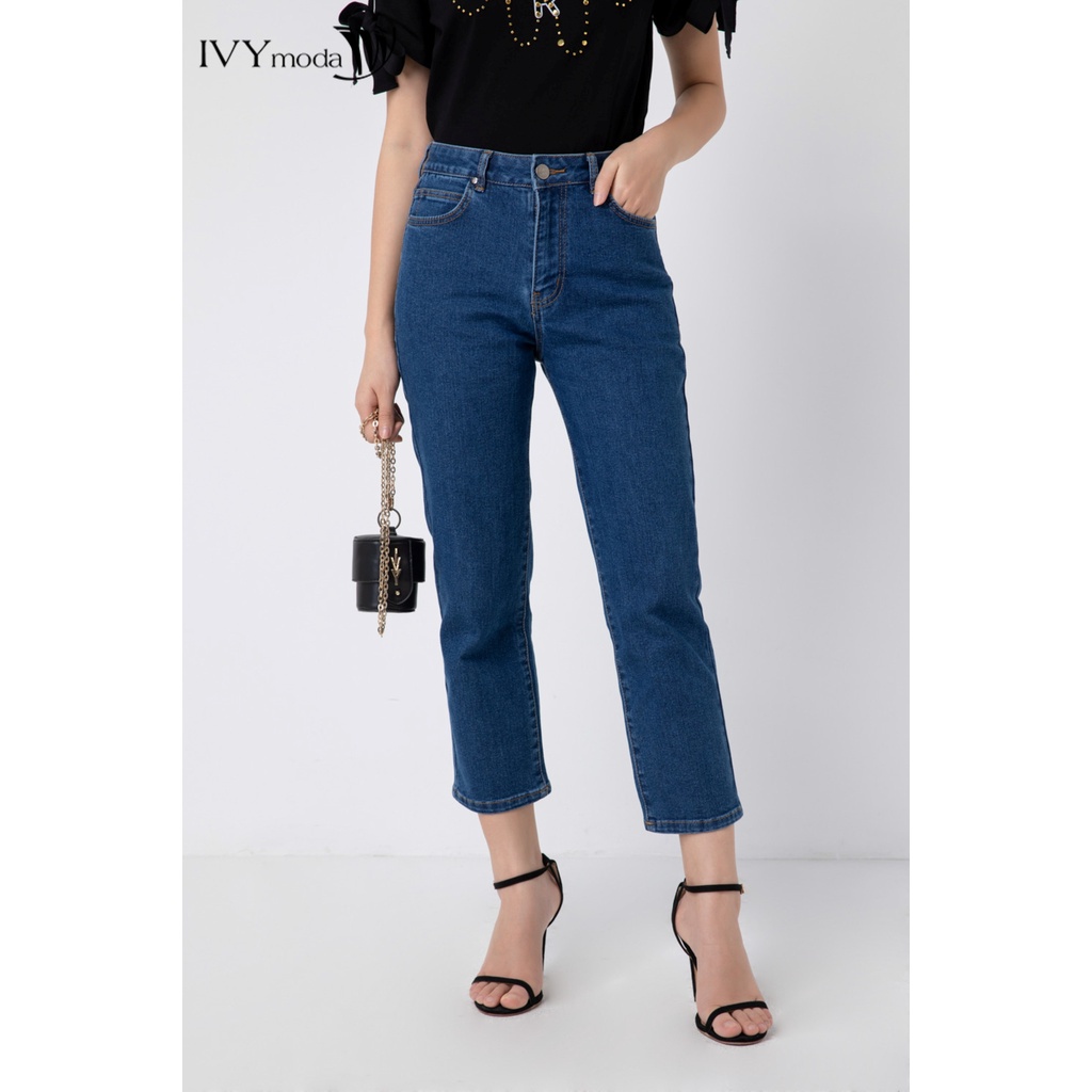 Quần jeans nữ xanh dương đậm IVY moda MS 25B8048