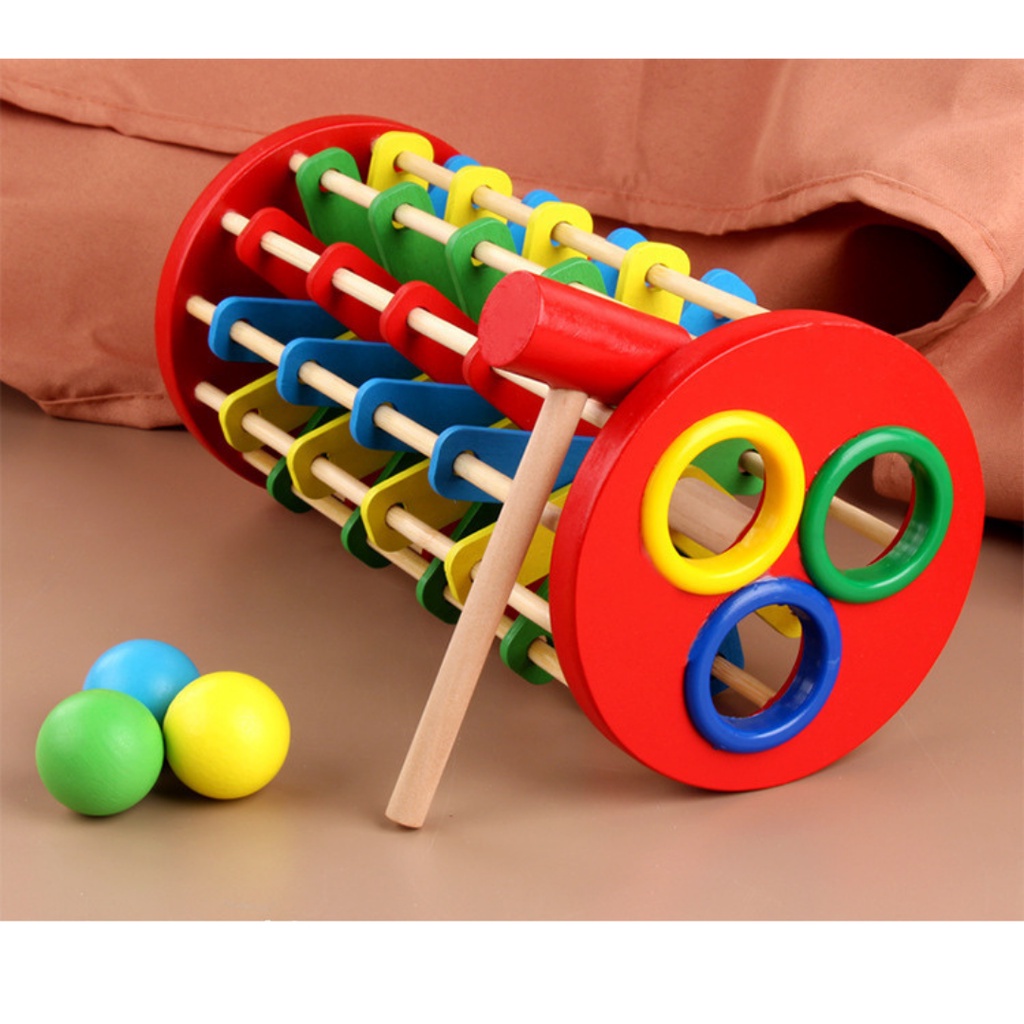 Đồ chơi gỗ tháp lốc xoáy lốc Đập bóng bậc thang lốc xoáy nhiều màu kích thích khám phá cho trẻ