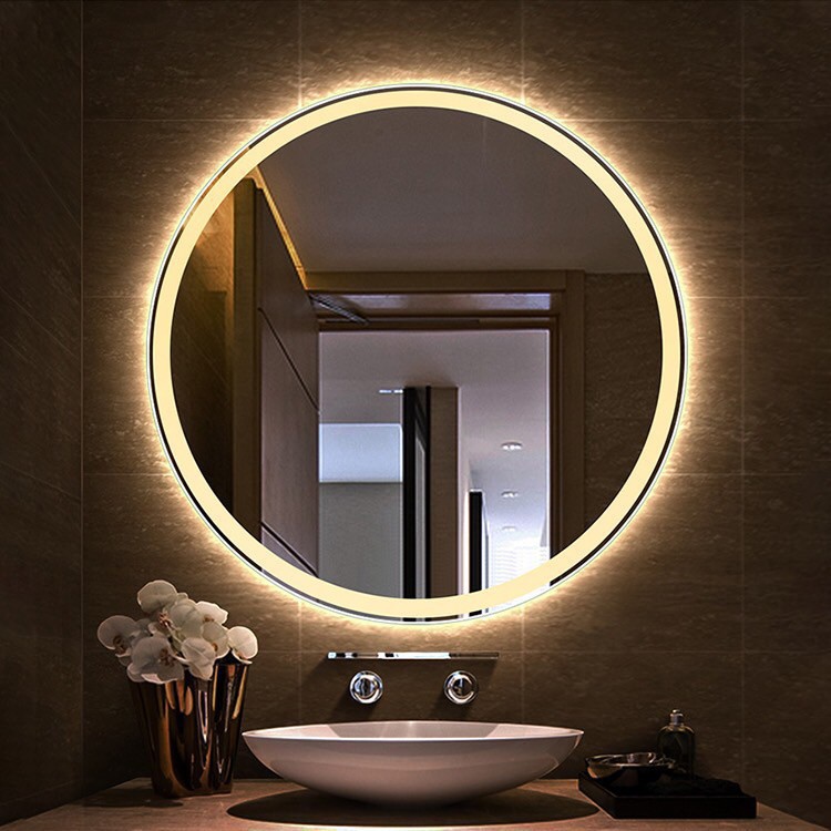 gương LED tròn phun cát treo trang trí,treo nhà tắm