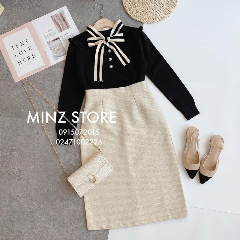 Áo len vai bèo nơ viền #613 (3 màu) | BigBuy360 - bigbuy360.vn