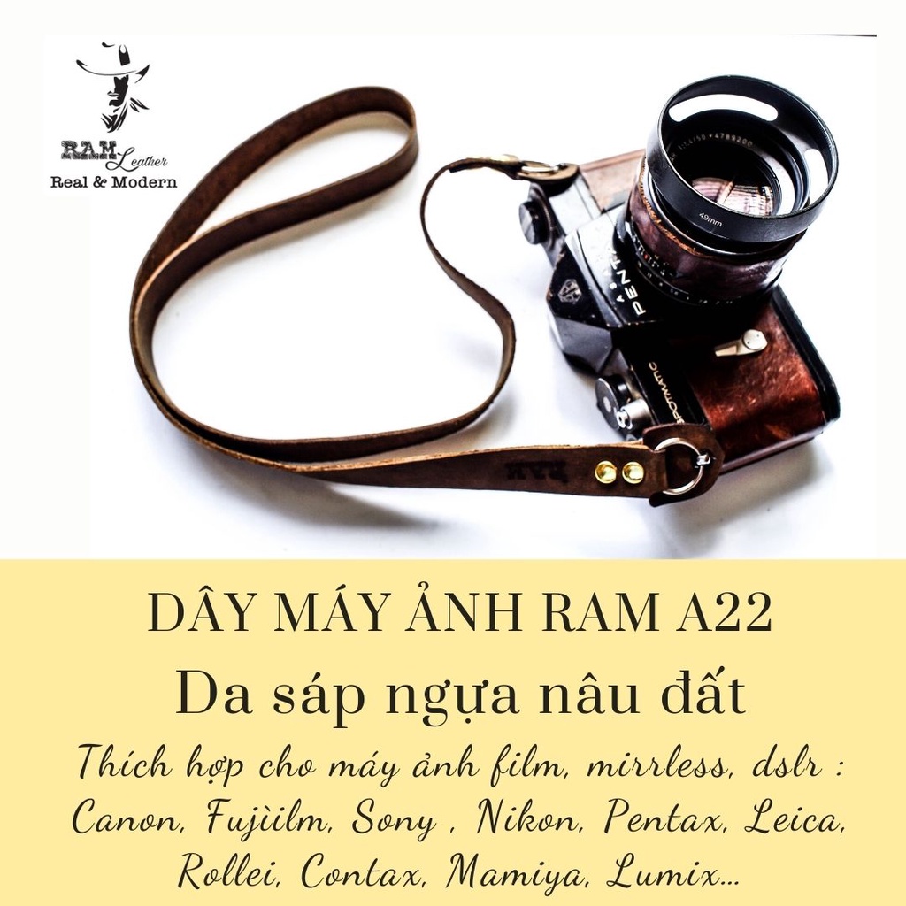 Dây máy ảnh vintage RAM Leather A22 da bò thật da bò sáp ngựa vintage