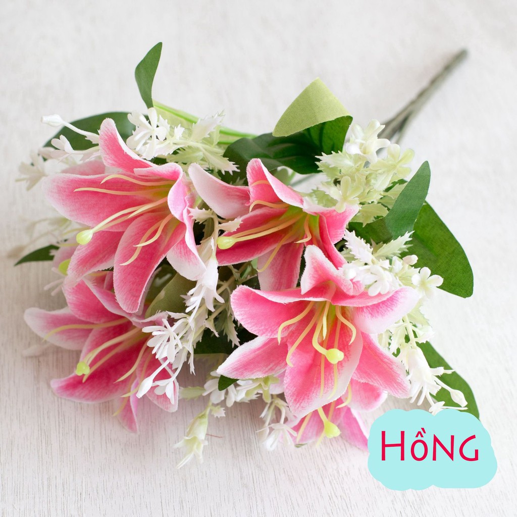 Hoa giả - Cành hoa Ly 7 bông Cắm bình