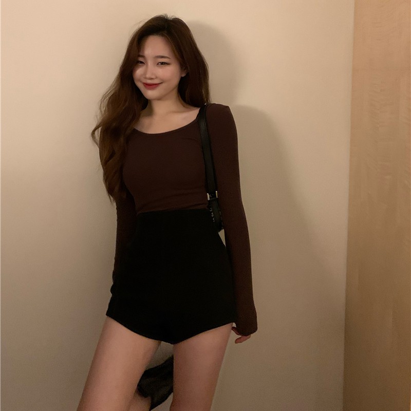 Cocory vn Quần ngắn lưng cao màu trơn gợi cảm cho nữ