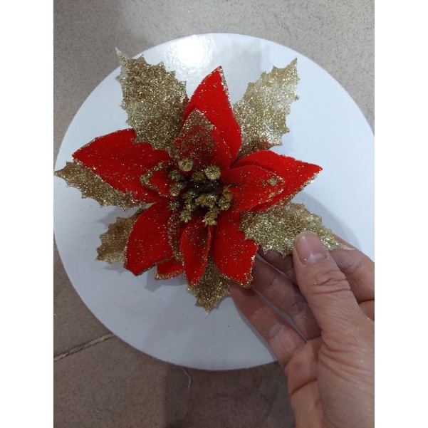 Hoa trạng nguyên vải Kim tuyến trang trí cây thông noel, oản tài lộc, trang trí nhà ,..,