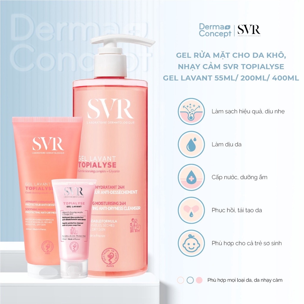 Gel rửa mặt cho da khô nhạy cảm SVR Topialyse Gel Lavant 55ml/ 200ml [NHẬP KHẨU CHÍNH HÃNG 100%]