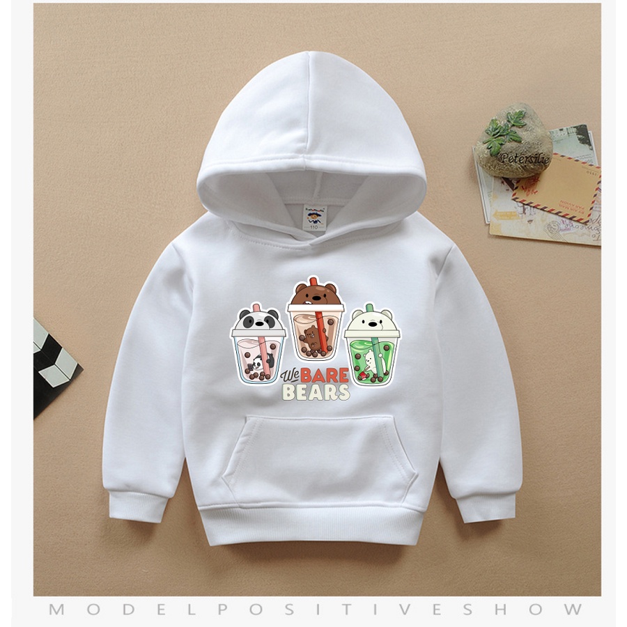 Áo hoodie we bare bears chúng tôi đơn giản là gấu màu trắng cho bé trai bé gái