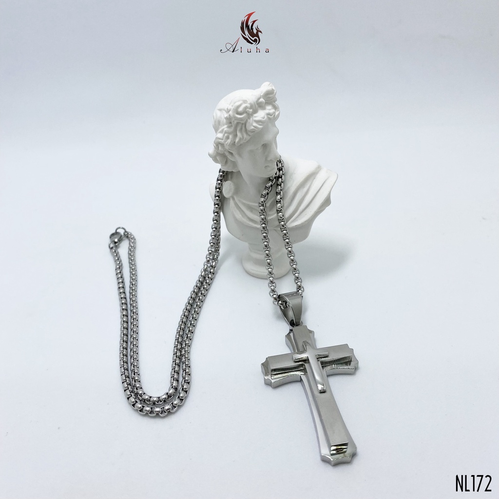 Dây chuyền Titan không rỉ Thánh giá ba lớp, lớp giữa phay xước kiểu dáng hiện đại dễ phối đồ - NL172 - Aluha