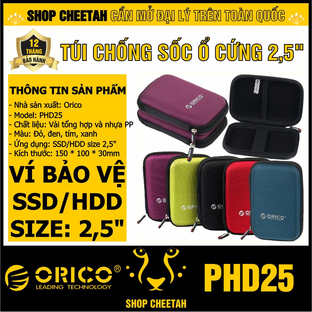 Túi chống sốc ổ cứng 2.5 inch – Orico PHD25 – Chính hãng – Bảo vệ tối ưu cho HDD/SSD size 2,5”