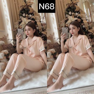 Đồ mặc nhà Pijama lụa tay cộc quần dài lụa satin loại 1