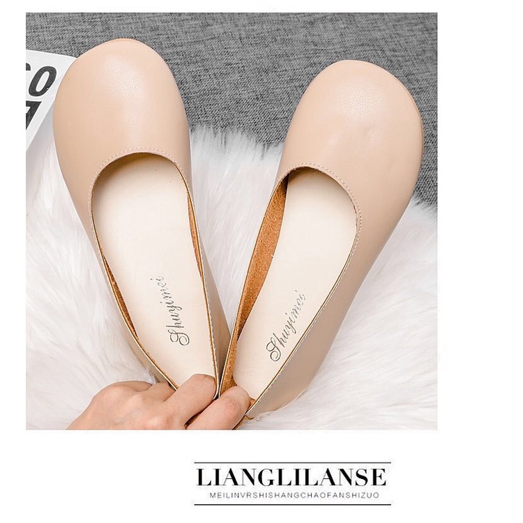 Giày Búp Bê Da Mềm Mũi Tròn Đế Bằng Thoải Mái Dễ Phối Đồ Thời Trang Cho Nữ