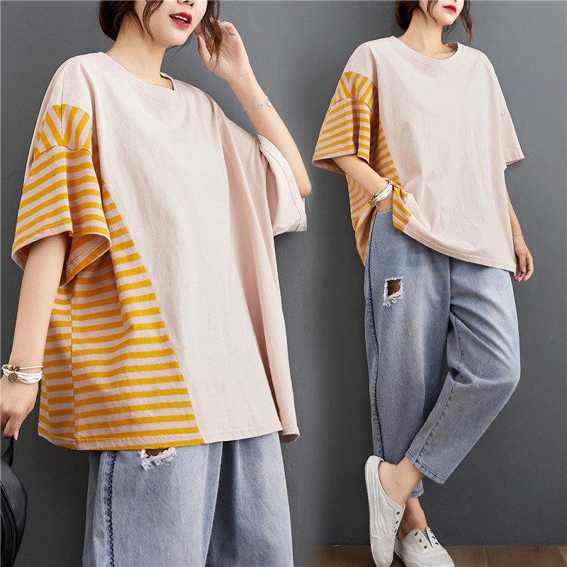 B234 Áo thun bigsize phối 2 nửa màu thời trang