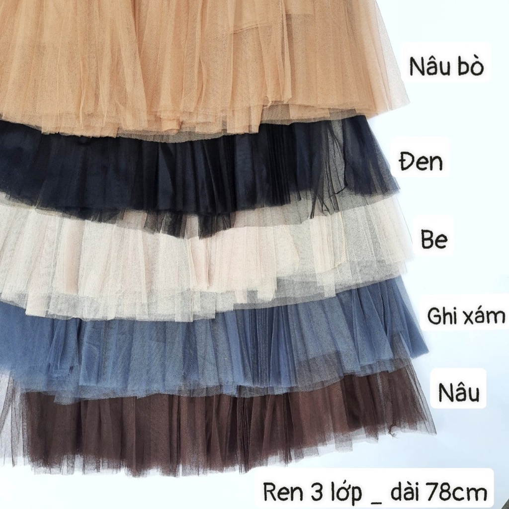 Chân váy ren xếp ly 3 lớp dài 78cm váy công chúa xòe bồng