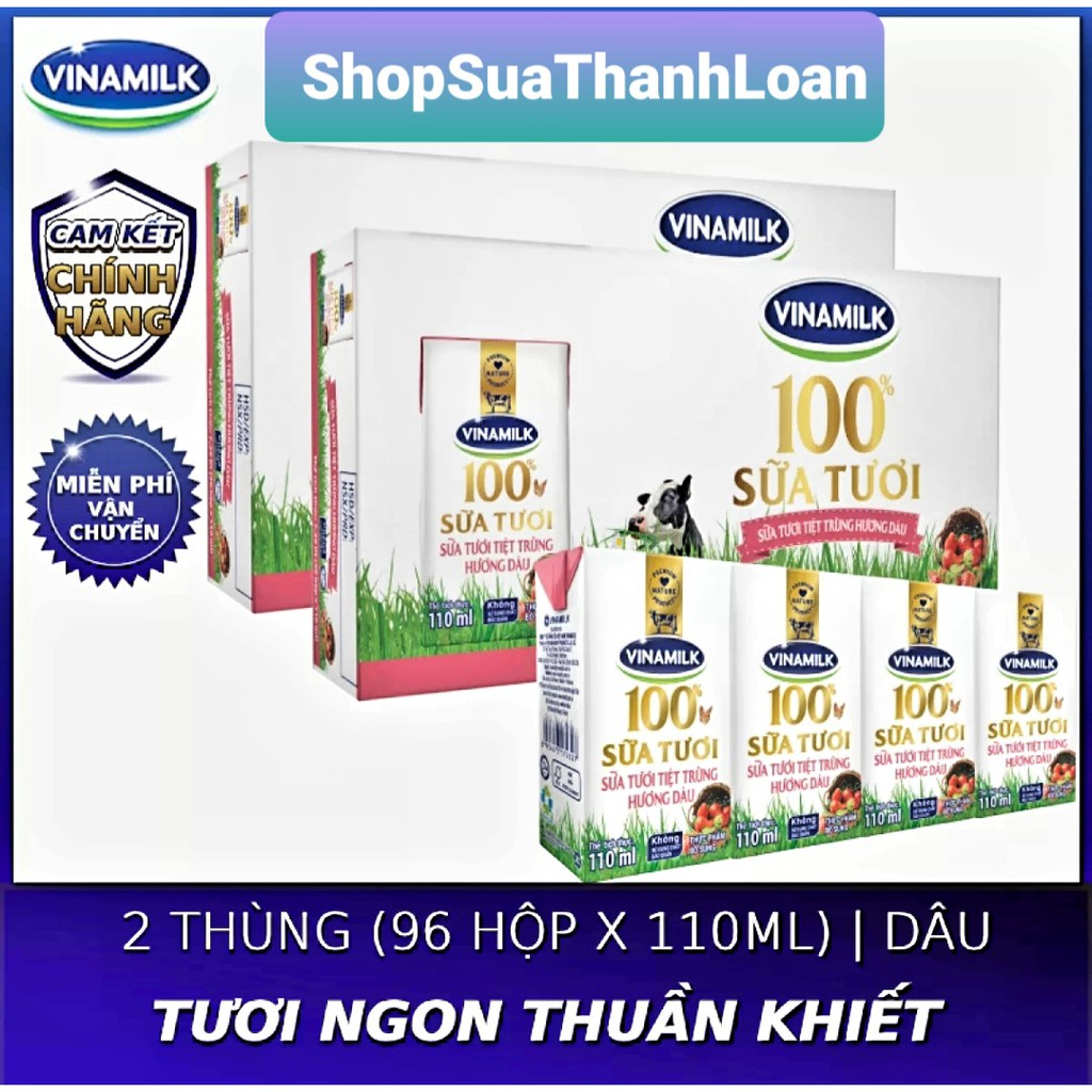 [HSD T7-2021] COMBO 2 THÙNG 96 HỘP SỮA TƯƠI TIỆT TRÙNG VINAMILK 100% HƯƠNG DÂU 110ML