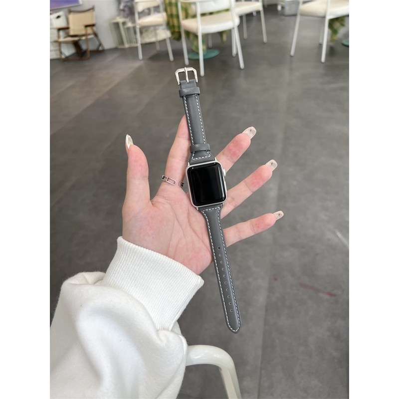 Dây đeo bằng da mỏng cho đồng hồ thông minh Smart Watch Series 7 6 SE 5 4 3 40mm 44mm 45mm 42mm