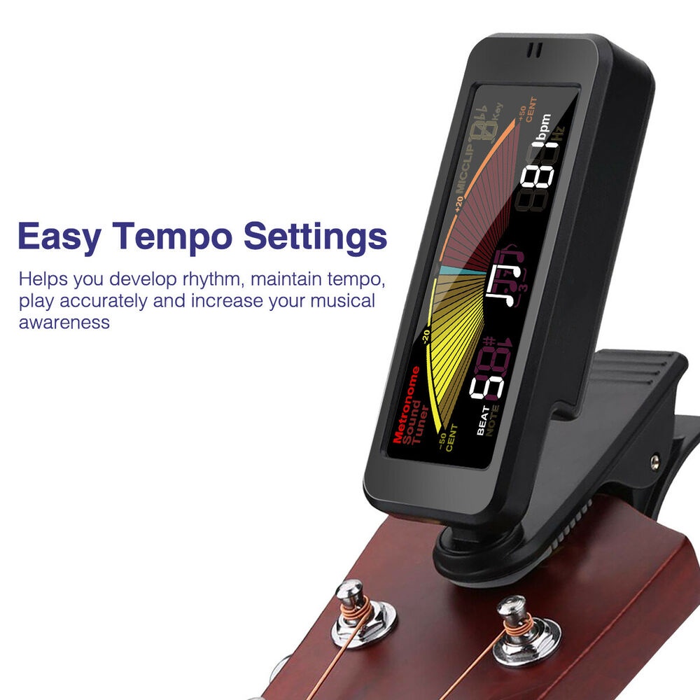 Máy Đo Metronome Điện Tử 3 Trong 1 360 Độ° Dụng Cụ Kẹp Lên Dây Đàn Guitar Bass Ukulele Trống Violin Tông Màu