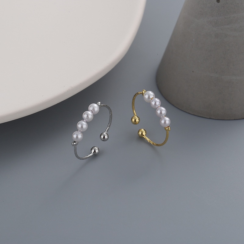 (0668) Nhẫn Đeo Tay Mỏng Chuỗi Ngọc Thanh Lịch Hàn Quốc