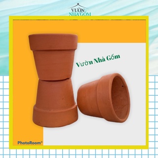 Bộ 5 cái Chậu gờ đất nung trồng cây sen đá, Chậu gốm trồng cây, chất liệu đất nung- Vườn Nhà Gốm