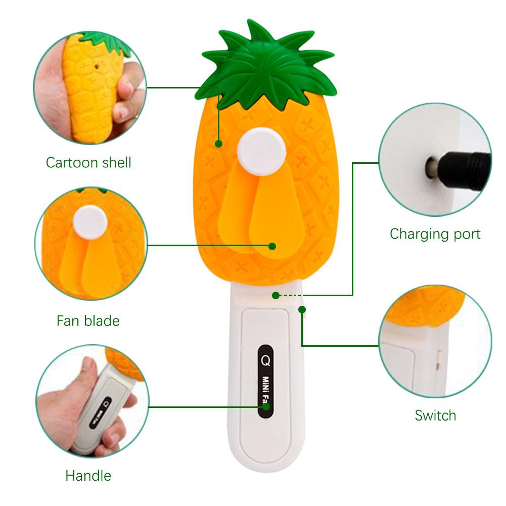 Mùa hè Mới Phim hoạt hình USB Có thể sạc lại cầm tay Mini Fan Trái cây Phong cách Quạt di động Học sinh sử dụng Quạt